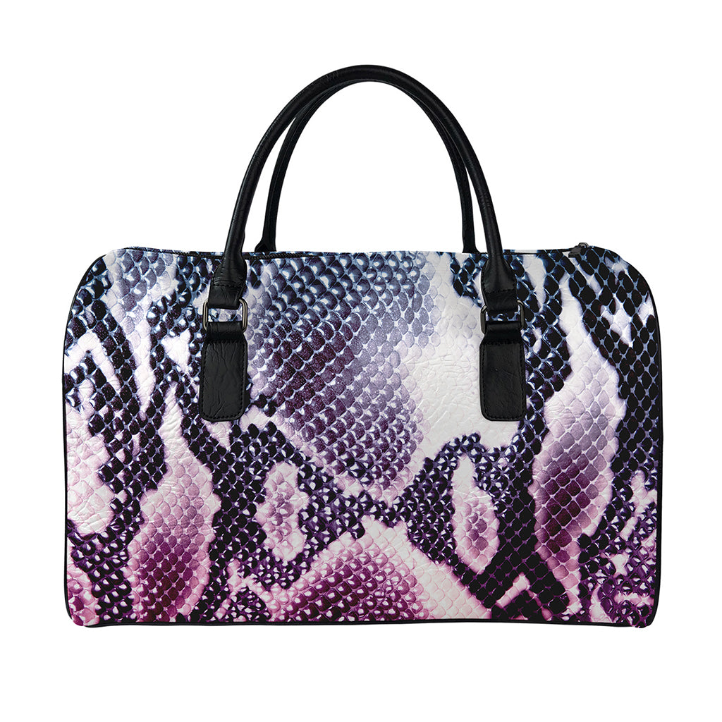 Purple And Blue Snakeskin Print Leather Duffle Bag
