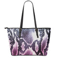 Purple And Blue Snakeskin Print Leather Tote Bag With Zipper