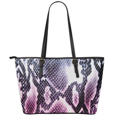 Purple And Blue Snakeskin Print Leather Tote Bag