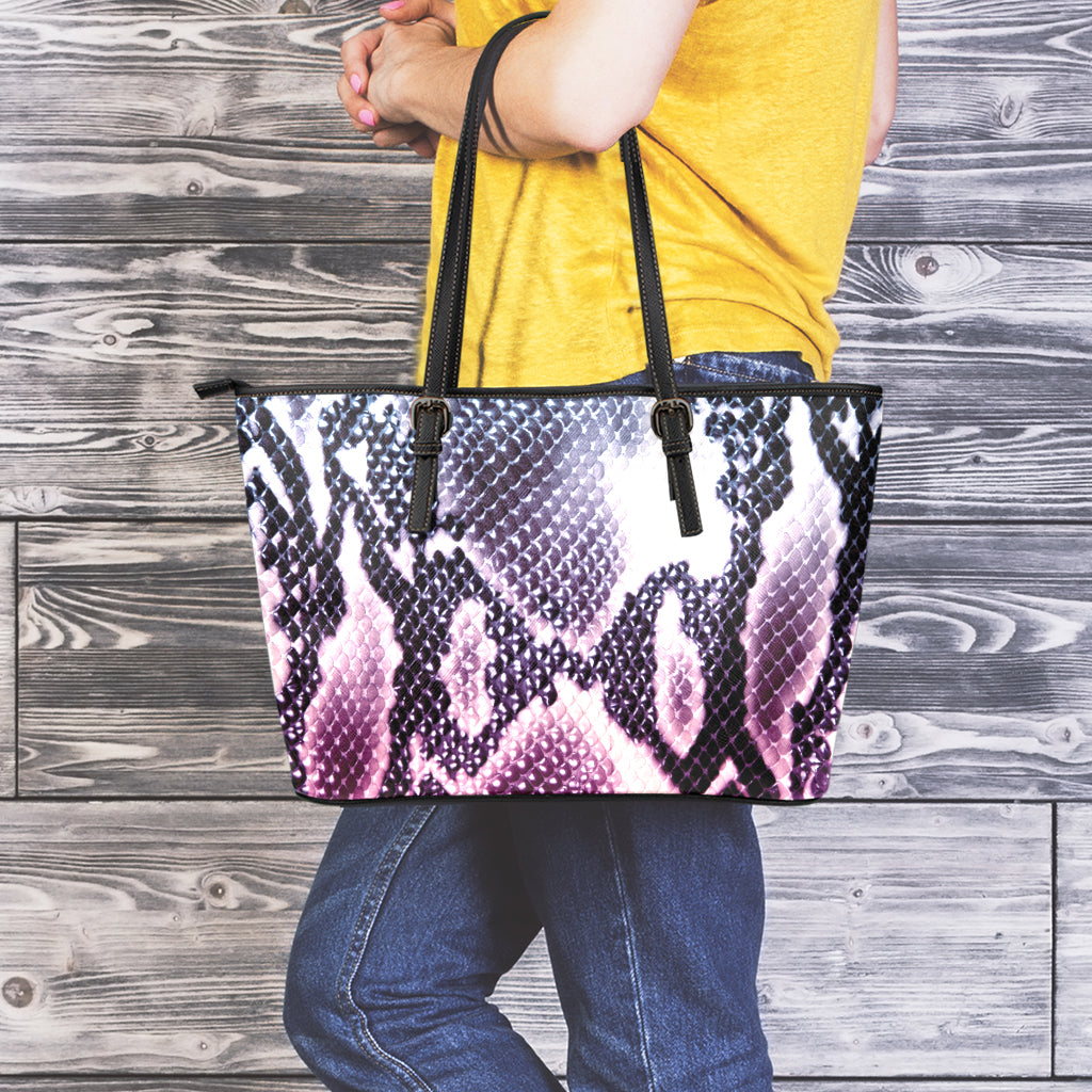 Purple And Blue Snakeskin Print Leather Tote Bag