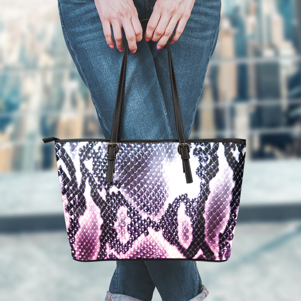 Purple And Blue Snakeskin Print Leather Tote Bag