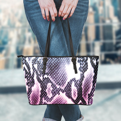 Purple And Blue Snakeskin Print Leather Tote Bag