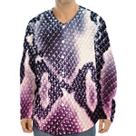 Purple And Blue Snakeskin Print Long Sleeve Baseball Jersey