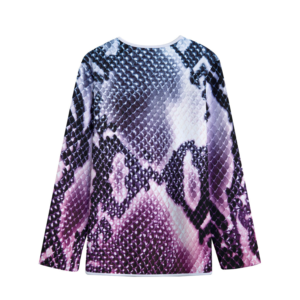 Purple And Blue Snakeskin Print Long Sleeve Short Coat