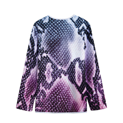 Purple And Blue Snakeskin Print Long Sleeve Short Coat
