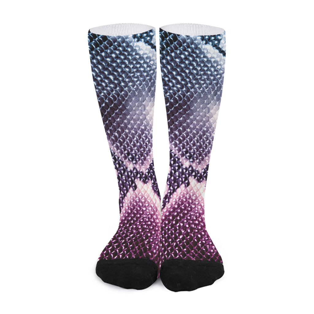 Purple And Blue Snakeskin Print Long Socks