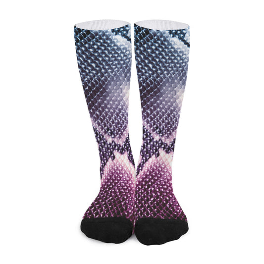 Purple And Blue Snakeskin Print Long Socks