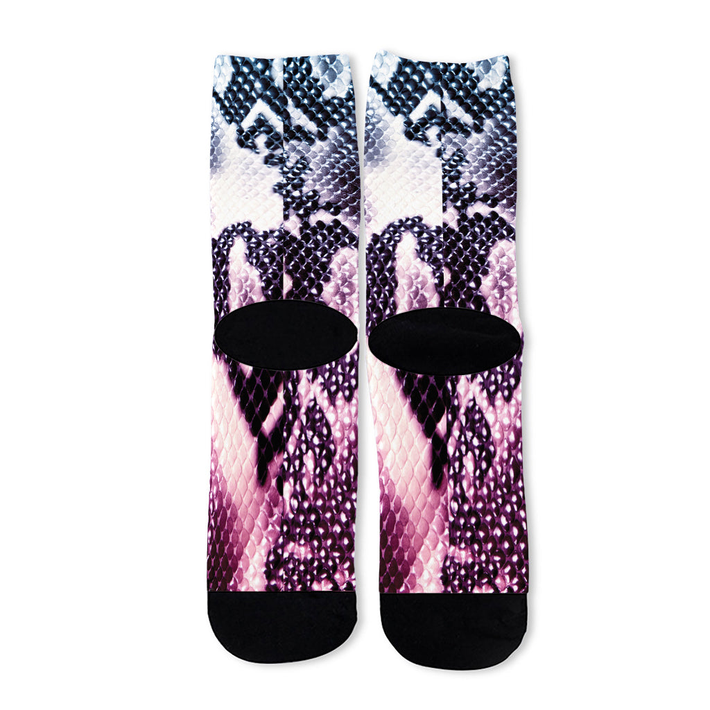 Purple And Blue Snakeskin Print Long Socks