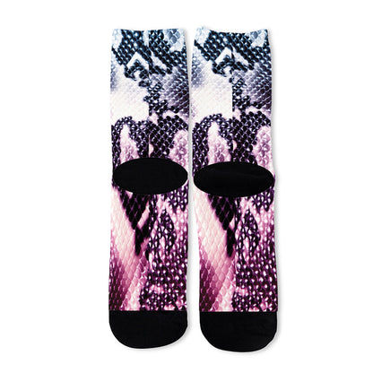 Purple And Blue Snakeskin Print Long Socks