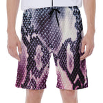 Purple And Blue Snakeskin Print Men's Beach Shorts