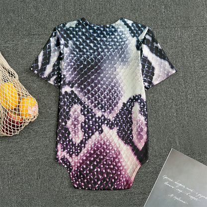 Purple And Blue Snakeskin Print Men's Bodysuit
