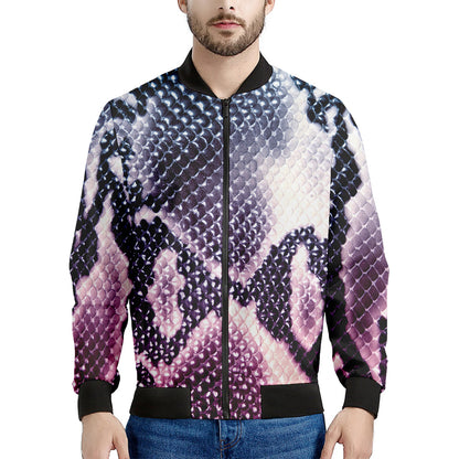 Purple And Blue Snakeskin Print Men's Bomber Jacket