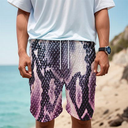Purple And Blue Snakeskin Print Men's Cargo Shorts