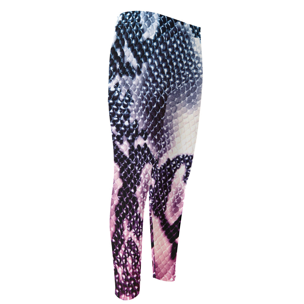 Purple And Blue Snakeskin Print Men's Compression Pants