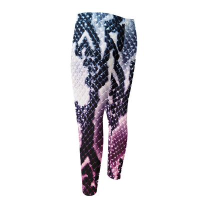Purple And Blue Snakeskin Print Men's Compression Pants