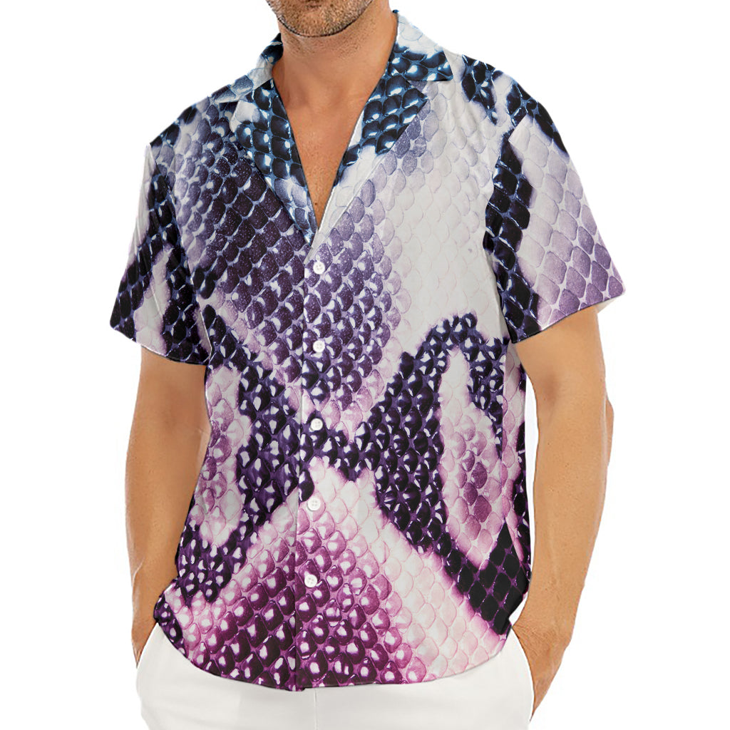 Purple And Blue Snakeskin Print Men's Deep V-Neck Shirt