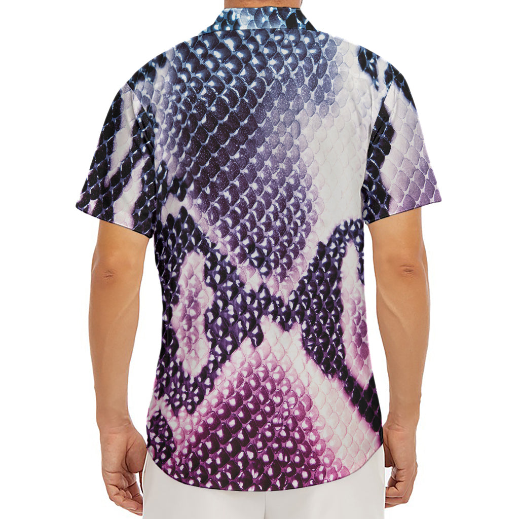 Purple And Blue Snakeskin Print Men's Deep V-Neck Shirt
