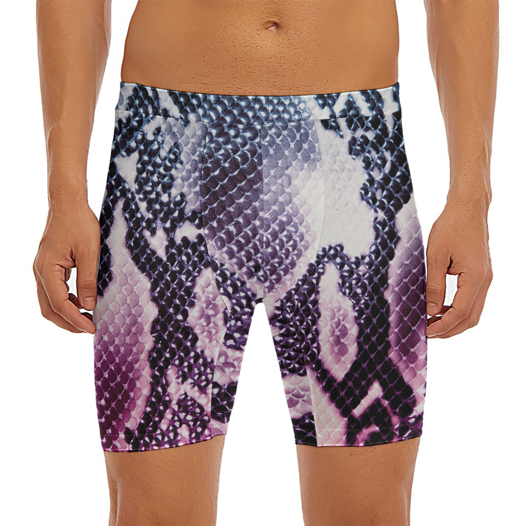Purple And Blue Snakeskin Print Men's Long Boxer Briefs