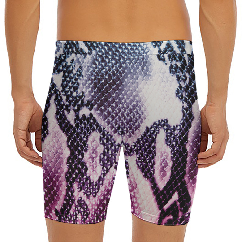 Purple And Blue Snakeskin Print Men's Long Boxer Briefs