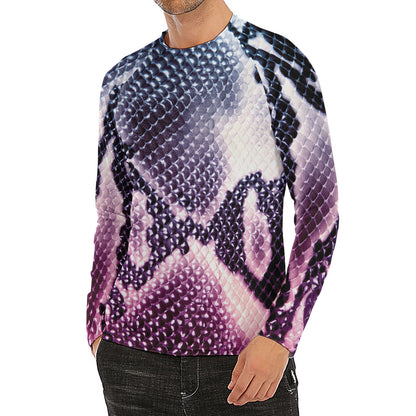 Purple And Blue Snakeskin Print Men's Long Sleeve Rash Guard