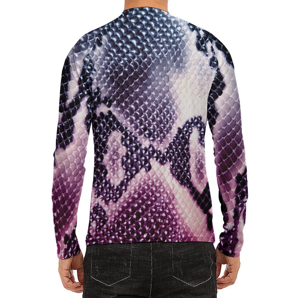 Purple And Blue Snakeskin Print Men's Long Sleeve Rash Guard