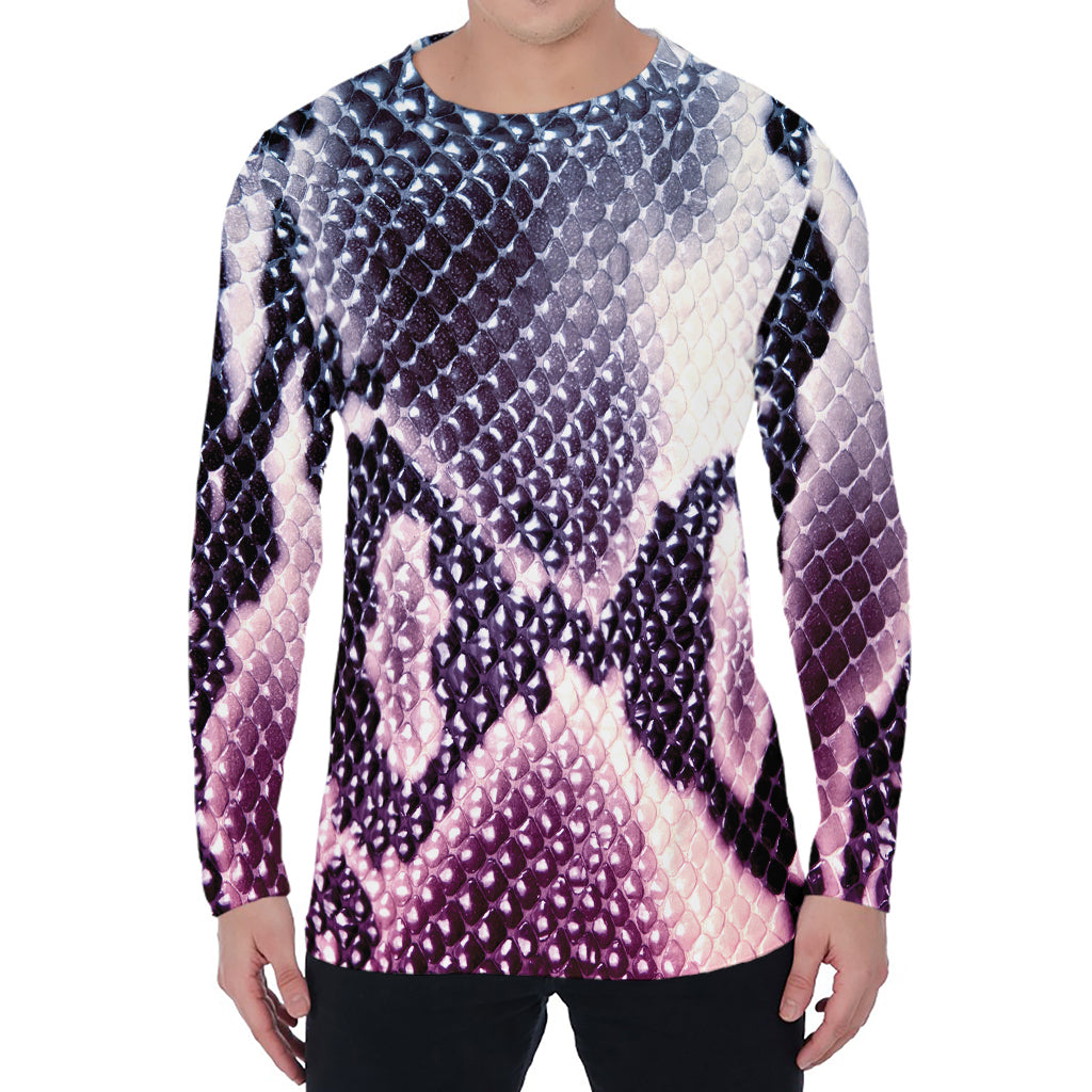 Purple And Blue Snakeskin Print Men's Long Sleeve T-Shirt