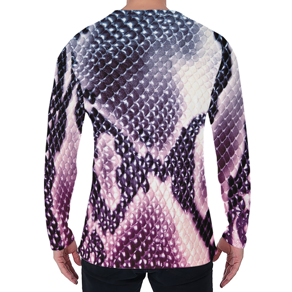 Purple And Blue Snakeskin Print Men's Long Sleeve T-Shirt