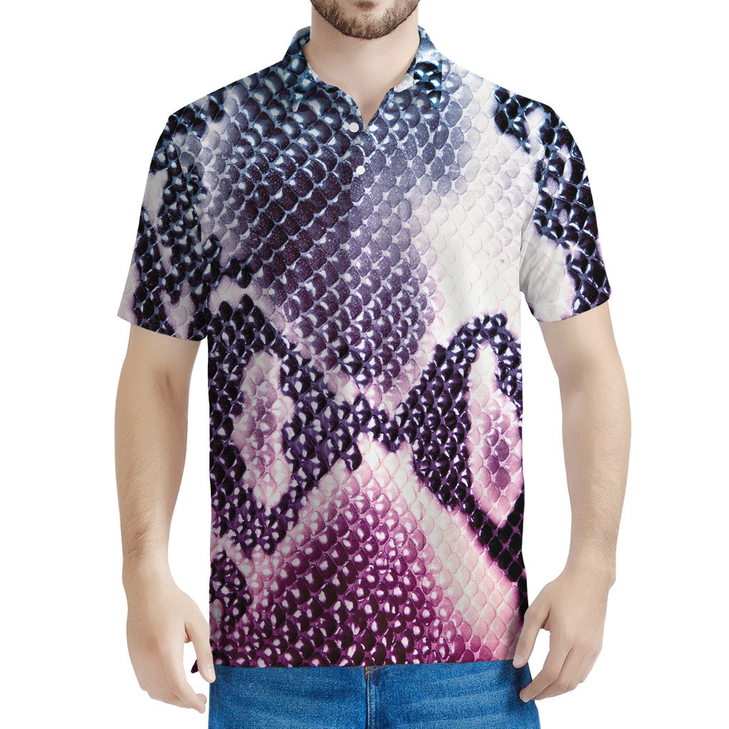 Purple And Blue Snakeskin Print Men's Polo Shirt