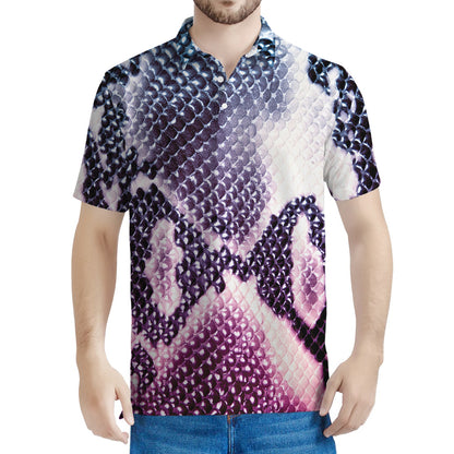 Purple And Blue Snakeskin Print Men's Polo Shirt