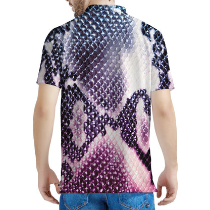 Purple And Blue Snakeskin Print Men's Polo Shirt