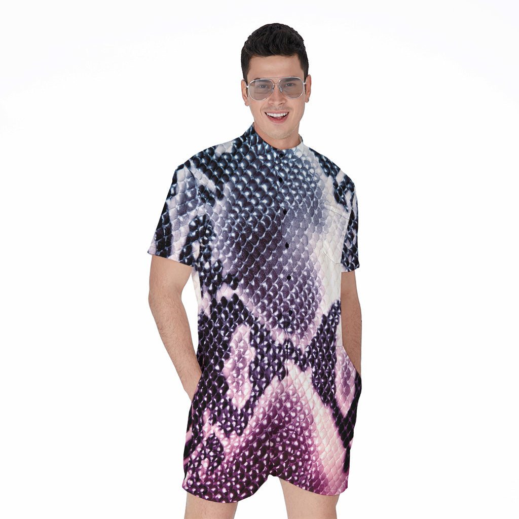 Purple And Blue Snakeskin Print Men's Rompers