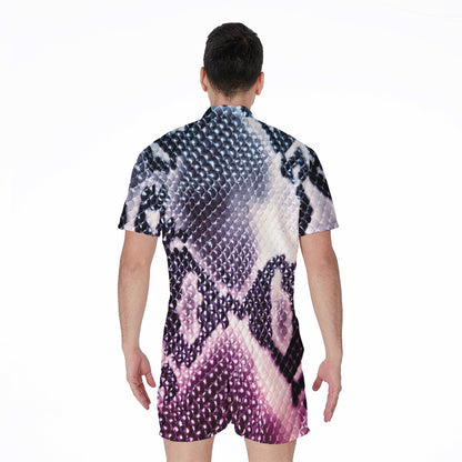 Purple And Blue Snakeskin Print Men's Rompers