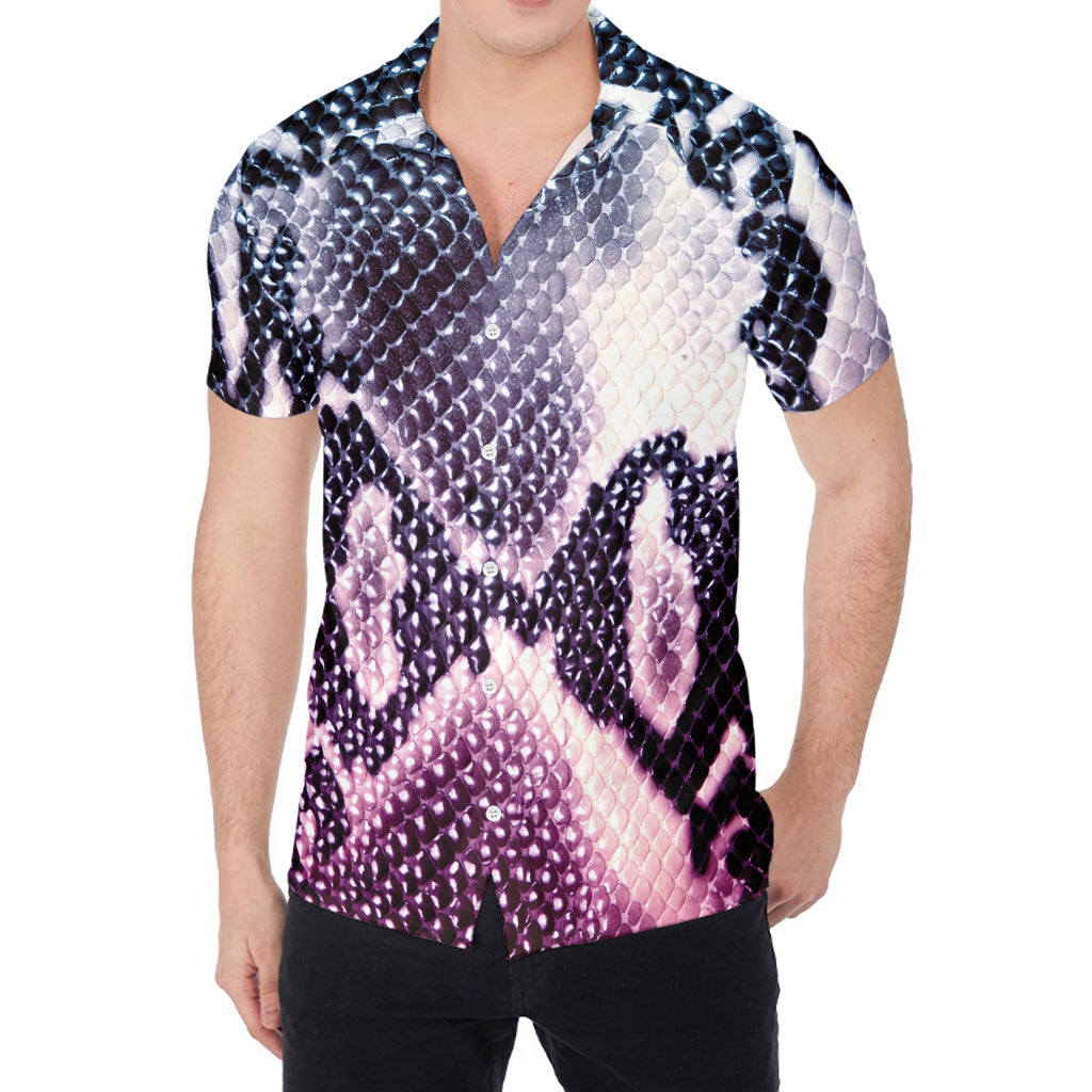 Purple And Blue Snakeskin Print Men's Shirt