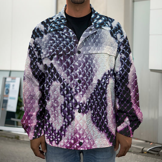 Purple And Blue Snakeskin Print Men's Shirt Jacket