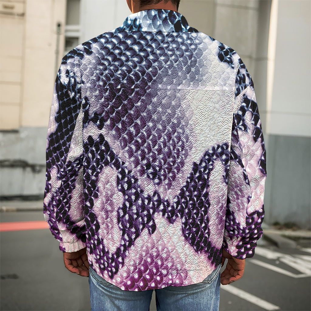 Purple And Blue Snakeskin Print Men's Shirt Jacket