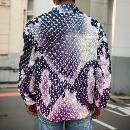 Purple And Blue Snakeskin Print Men's Shirt Jacket