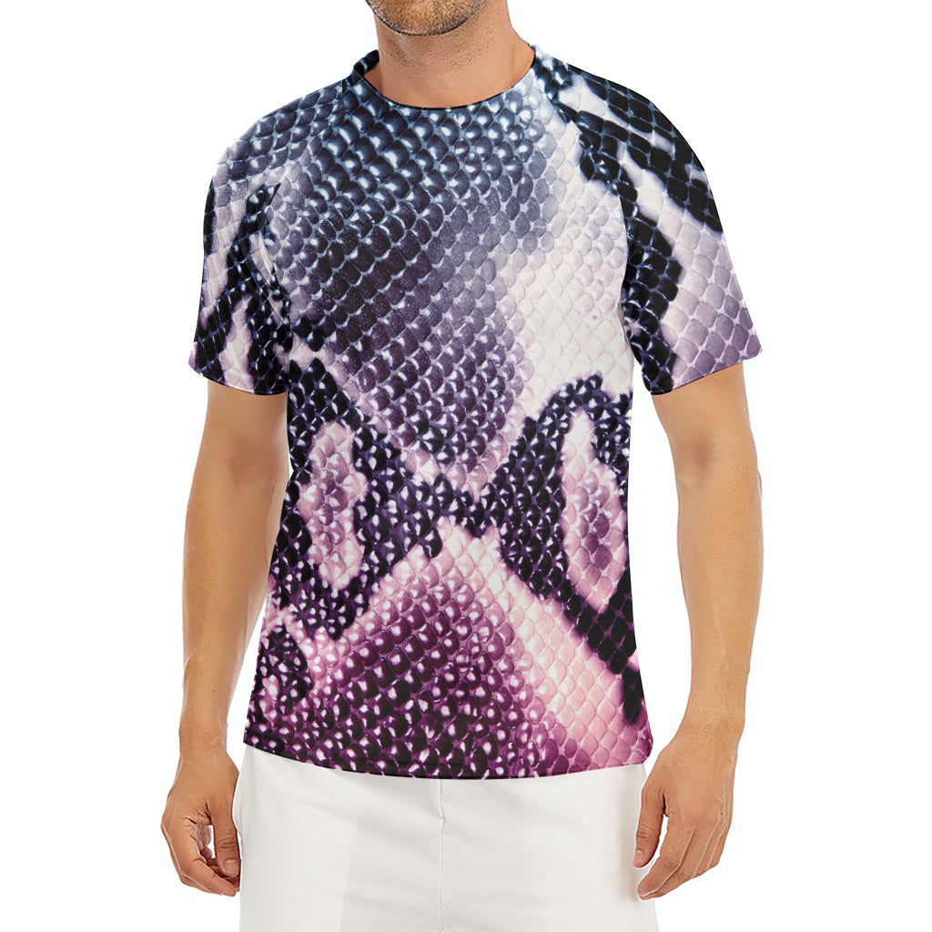 Purple And Blue Snakeskin Print Men's Short Sleeve Rash Guard