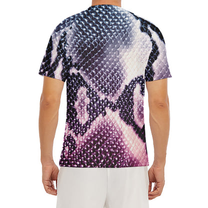 Purple And Blue Snakeskin Print Men's Short Sleeve Rash Guard