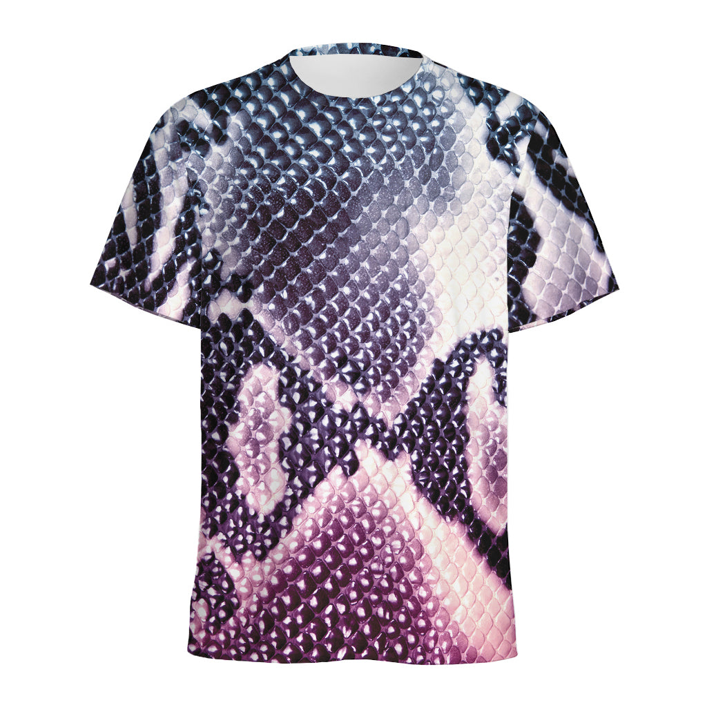 Purple And Blue Snakeskin Print Men's Sports T-Shirt