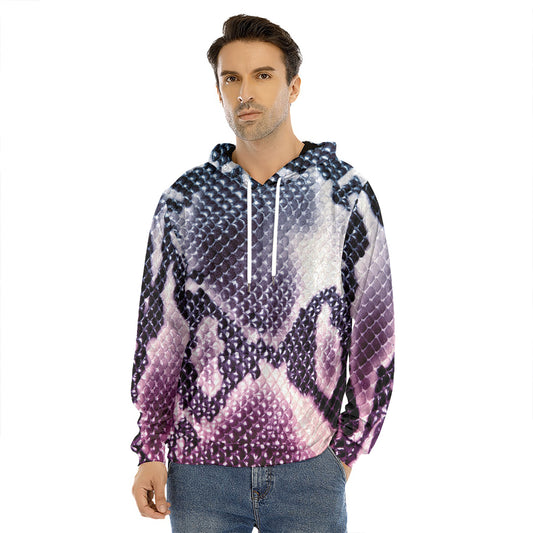 Purple And Blue Snakeskin Print Men's Velvet Pullover Hoodie