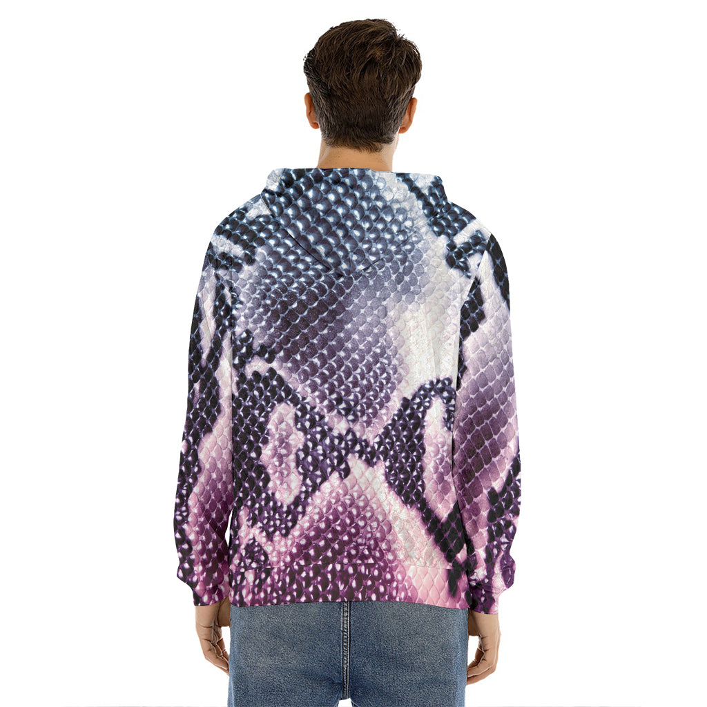 Purple And Blue Snakeskin Print Men's Velvet Pullover Hoodie