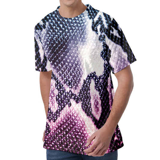 Purple And Blue Snakeskin Print Men's Velvet T-Shirt