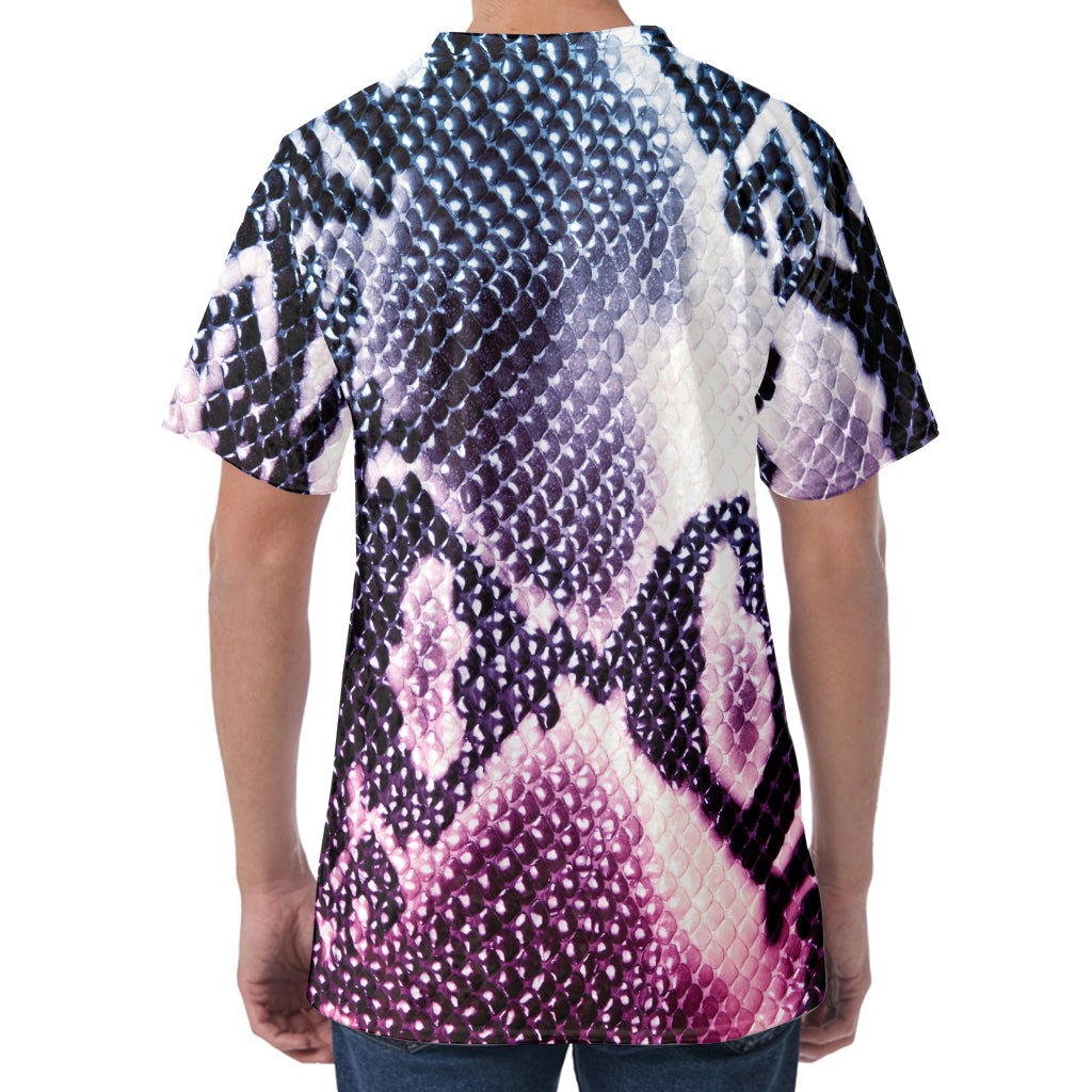Purple And Blue Snakeskin Print Men's Velvet T-Shirt
