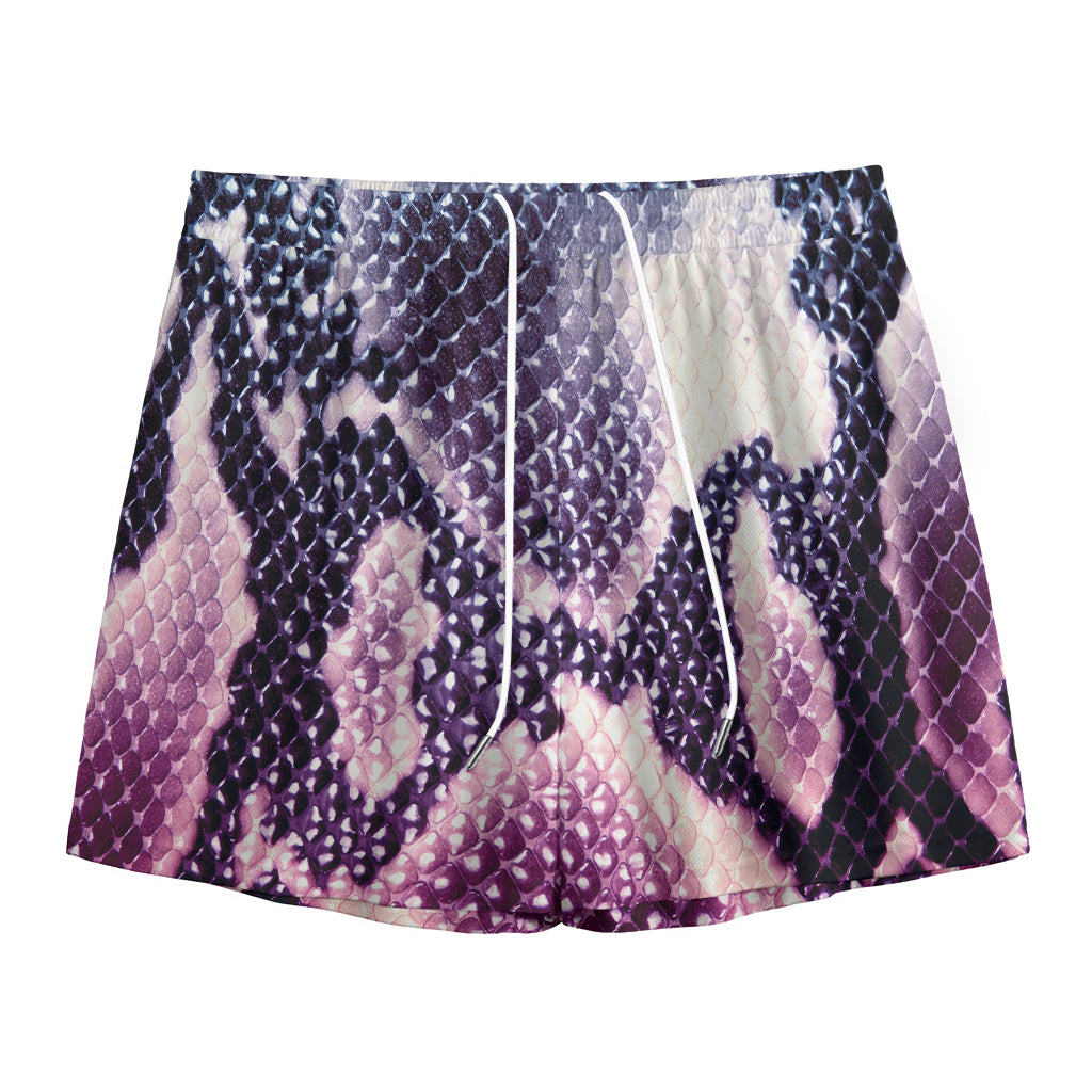 Purple And Blue Snakeskin Print Mesh Shorts