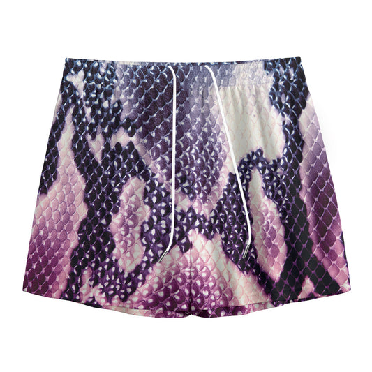 Purple And Blue Snakeskin Print Mesh Shorts