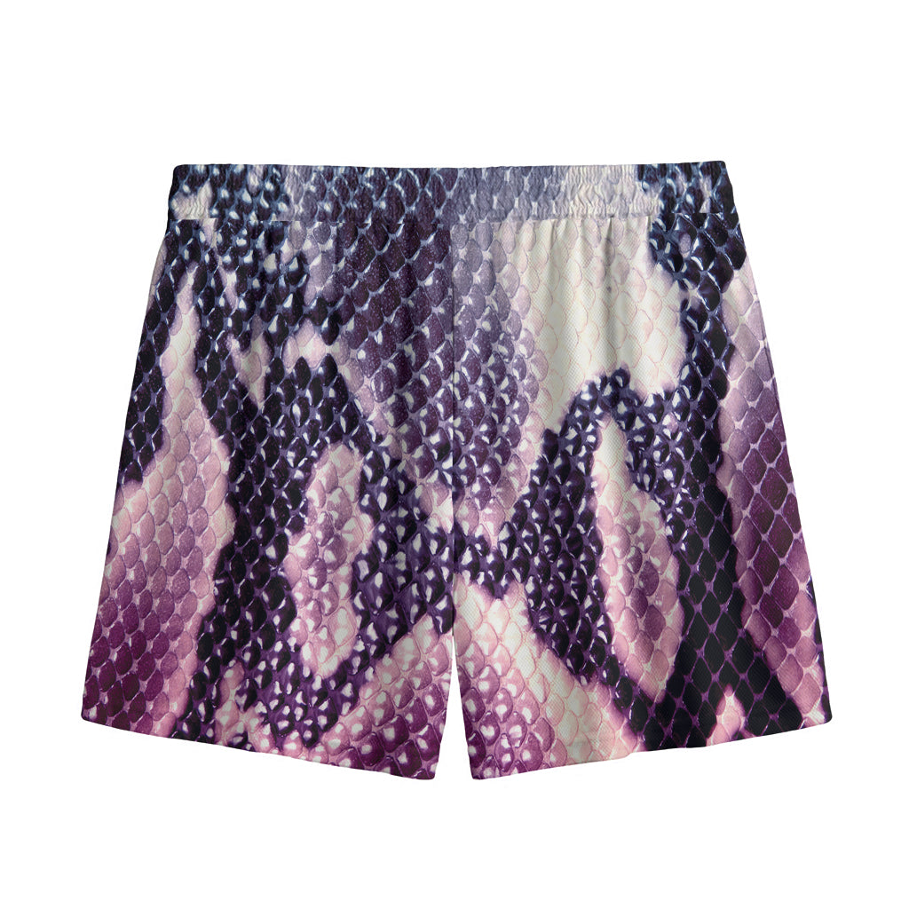 Purple And Blue Snakeskin Print Mesh Shorts