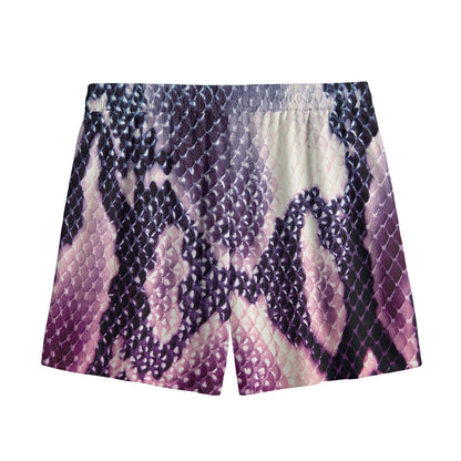 Purple And Blue Snakeskin Print Mesh Shorts
