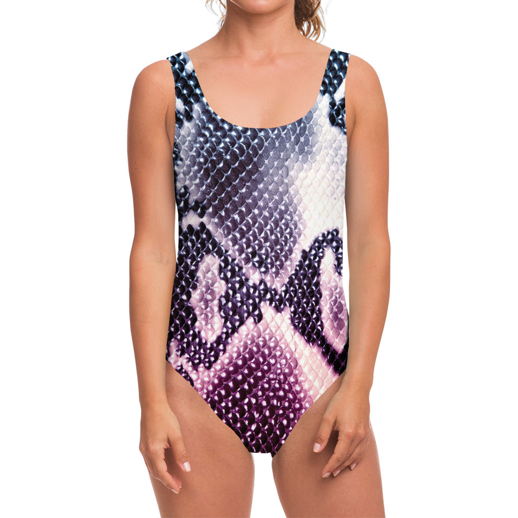 Purple And Blue Snakeskin Print One Piece Swimsuit