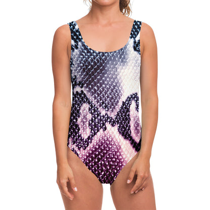 Purple And Blue Snakeskin Print One Piece Swimsuit
