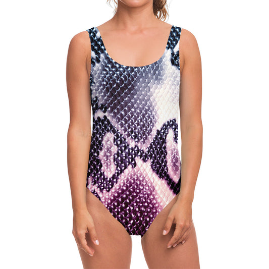 Purple And Blue Snakeskin Print One Piece Swimsuit
